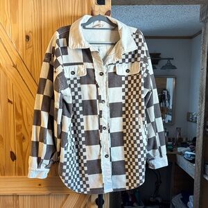 Brown and Cream Checkered Shacket